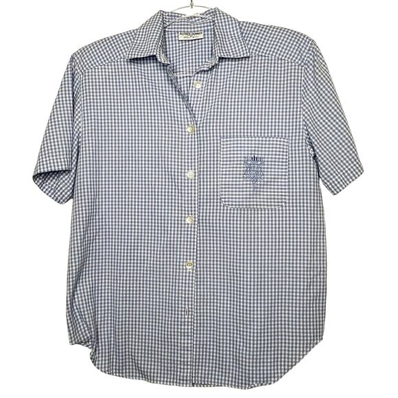 ALFRED DUNNER Gingham Short Sleeve Button-Up Shirt Relaxed Fir Blue White Size 8 - Picture 1 of 8